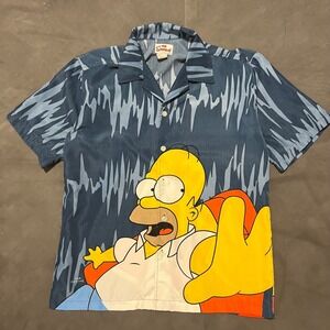 VTG Y2K The Simpsons Button Up Shirt Men's Size Medium Homer Duff Rare 2002 Fox